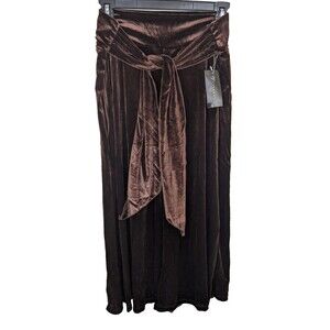 Vivendi VTG Pant Brown Velvet Wide Leg Cropped Pull On Elastic Waist Medium